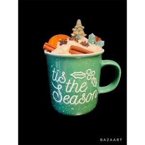 Primitive Country Tis the Season Christmas Candle Mug Decor
